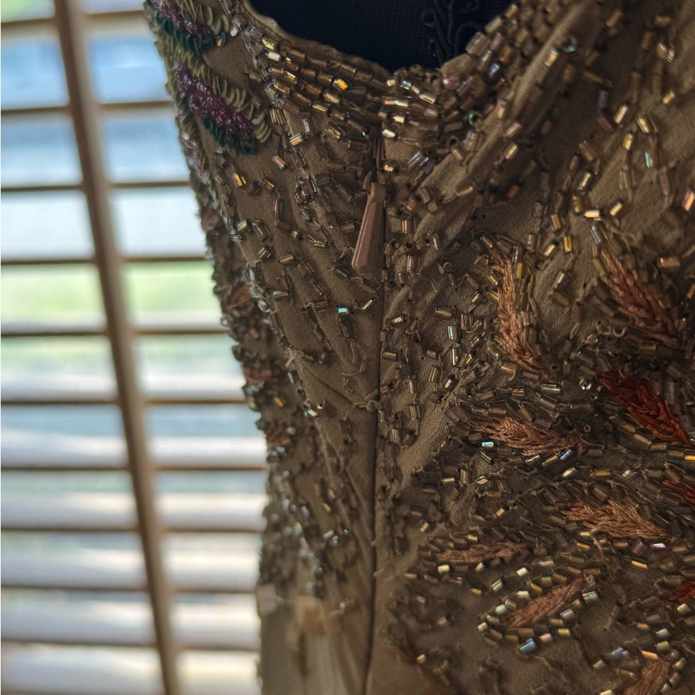 Olive Green Beaded Floral Maxi Dress - Picture 5 of 6